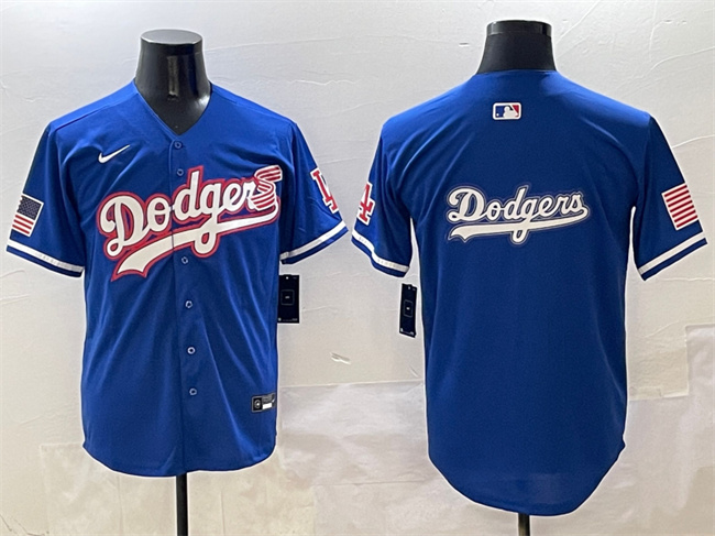 Men's Los Angeles Dodgers Team Big Logo Royal With American Flag Patch Limited Stitched Baseball Jersey Men's Los Angeles Dodgers Team Big Logo Royal With American Flag Patch Limited Stitched Baseball Jersey